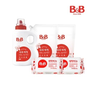 비앤비 섬유세제 1500ml용기형+1500ml리필X2개입+세탁비누X2개입