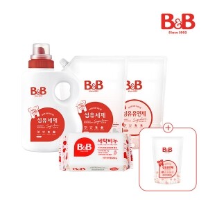 [800ml리필증정]비앤비 섬유세제1500ml용기형+1500ml리필+유연제(자스민)+세탁비누