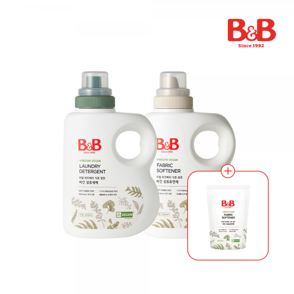 메디앙스 공식몰 아이맘,[800ml필증정] 비앤비 비건섬유세제1500ml(용기)+비건섬유유연제1500ml(용기)