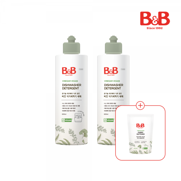 메디앙스 공식몰 아이맘,[800ml섬유세제증정]비앤비 비건 식기세척기 세제 500ml(용기)X2개입