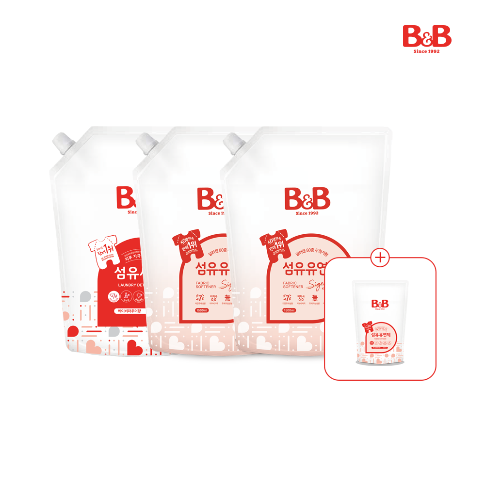 메디앙스 공식몰 아이맘,비앤비 섬유세제(베이비파우더)1500ml리필+섬유유연제(자스민)1500ml리필x2개+800ml증정