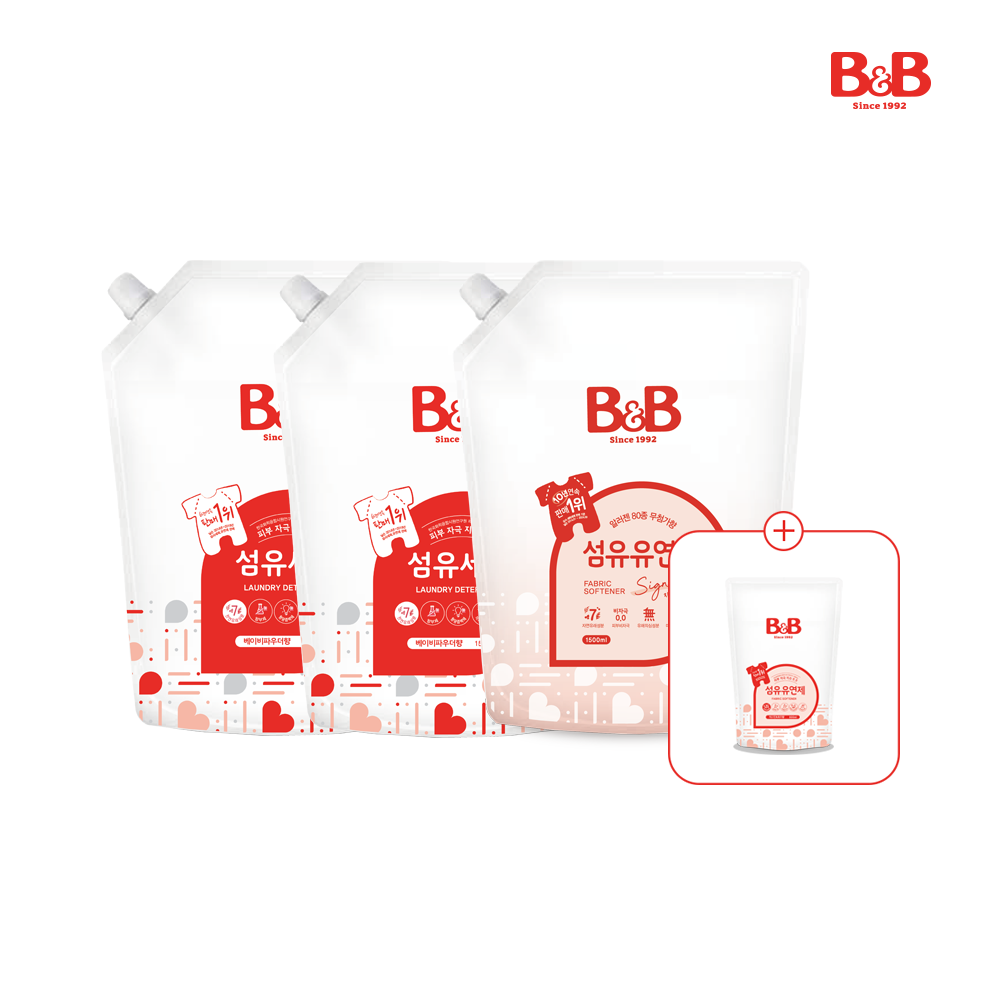 메디앙스 공식몰 아이맘,비앤비 섬유세제(베이비파우더)1500ml리필x2개+섬유유연제(자스민)1500ml리필+800ml증정